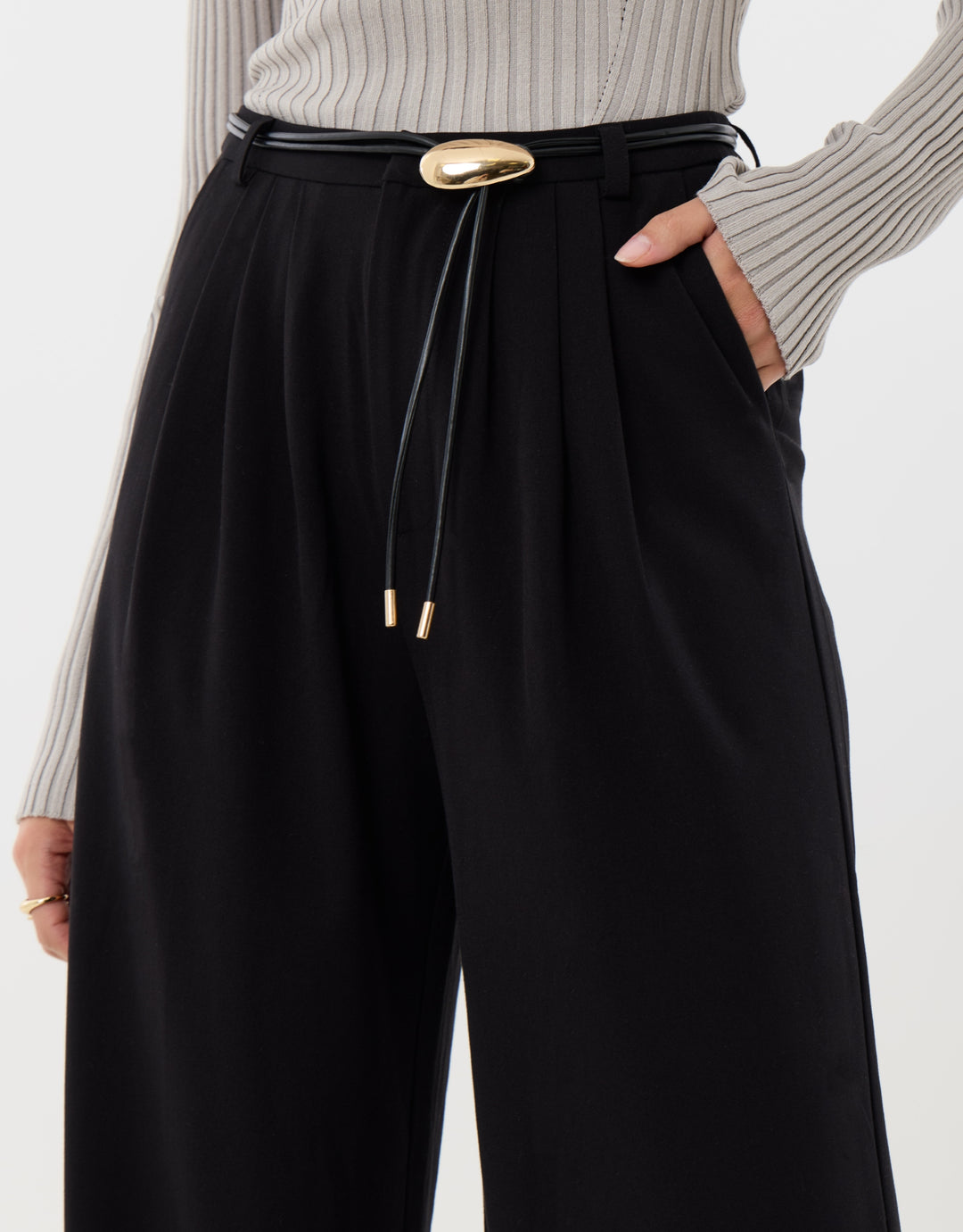 Petite Pleated Wide Leg Trousers in Black