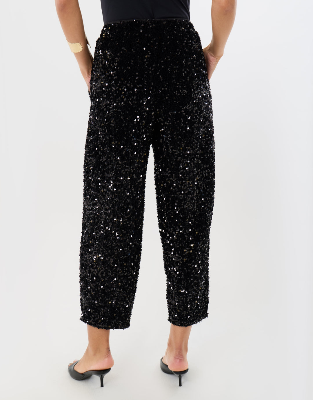 Sequin High Waisted Trousers in Black