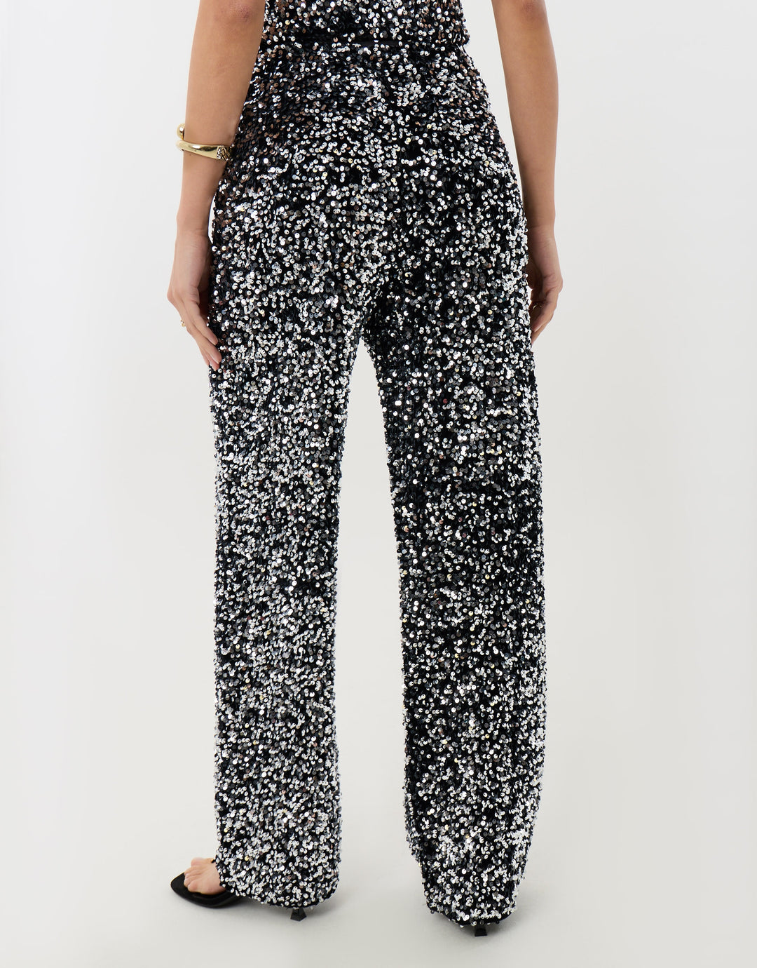 Sequin Wide Leg Trousers in Charcoal Grey