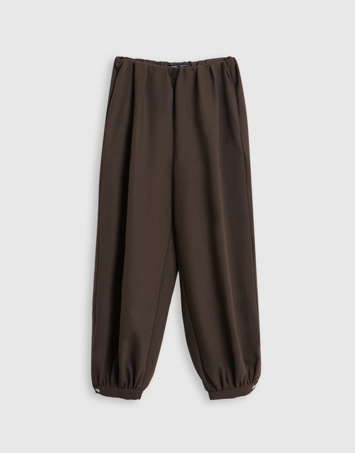 Balloon Trousers with Button Cuffs in Brown