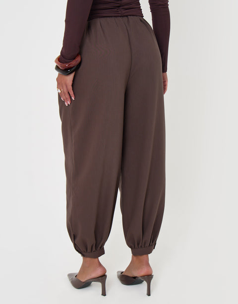 Threadbare Balloon Trousers with Button Cuffs in Brown - back view