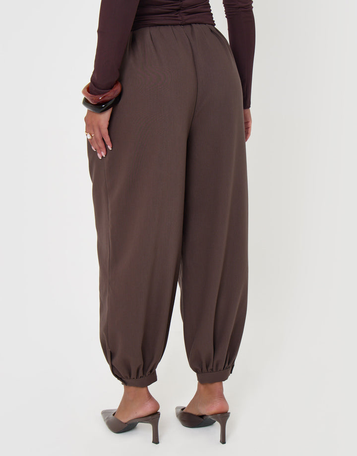 Threadbare Balloon Trousers with Button Cuffs in Brown - back view
