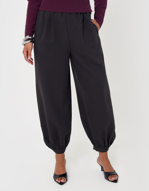 Threadbare Balloon Trousers with Button Cuffs in Dark Grey - front view