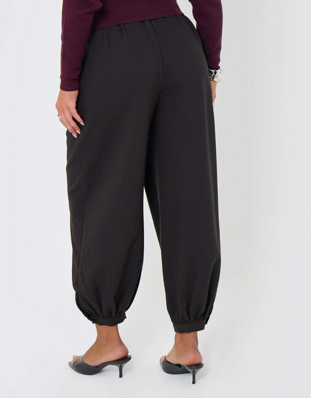 Threadbare Balloon Trousers with Button Cuffs in Dark Grey - back view