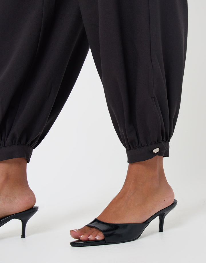 Threadbare Balloon Trousers with Button Cuffs in Dark Grey - close up