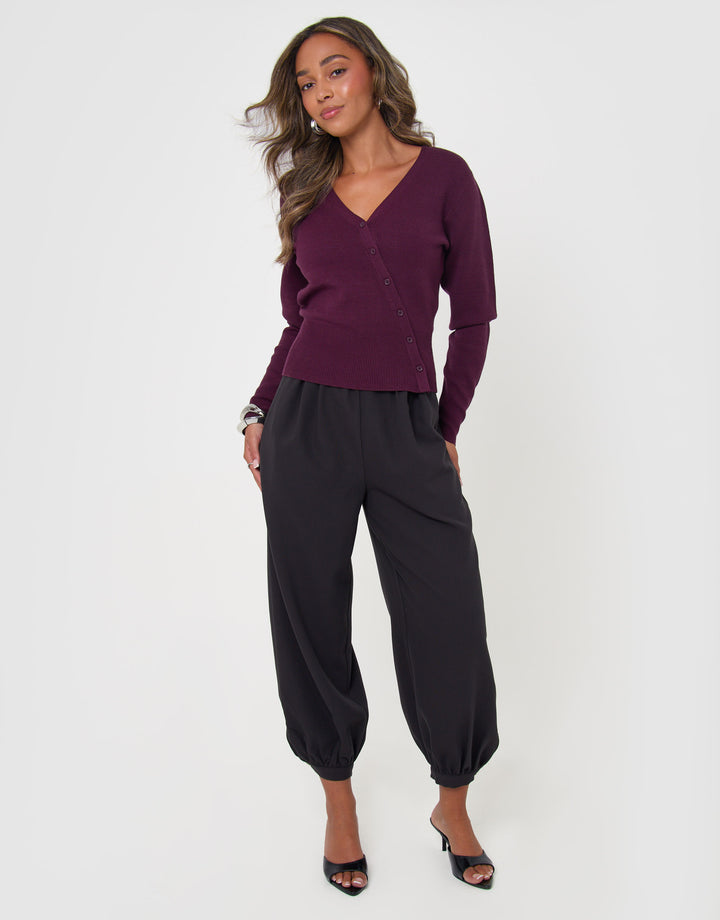 Threadbare Balloon Trousers with Button Cuffs in Dark Grey - full body