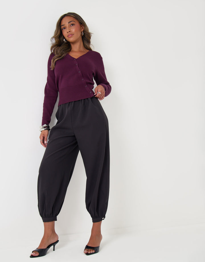 Threadbare Balloon Trousers with Button Cuffs in Dark Grey - full body pose