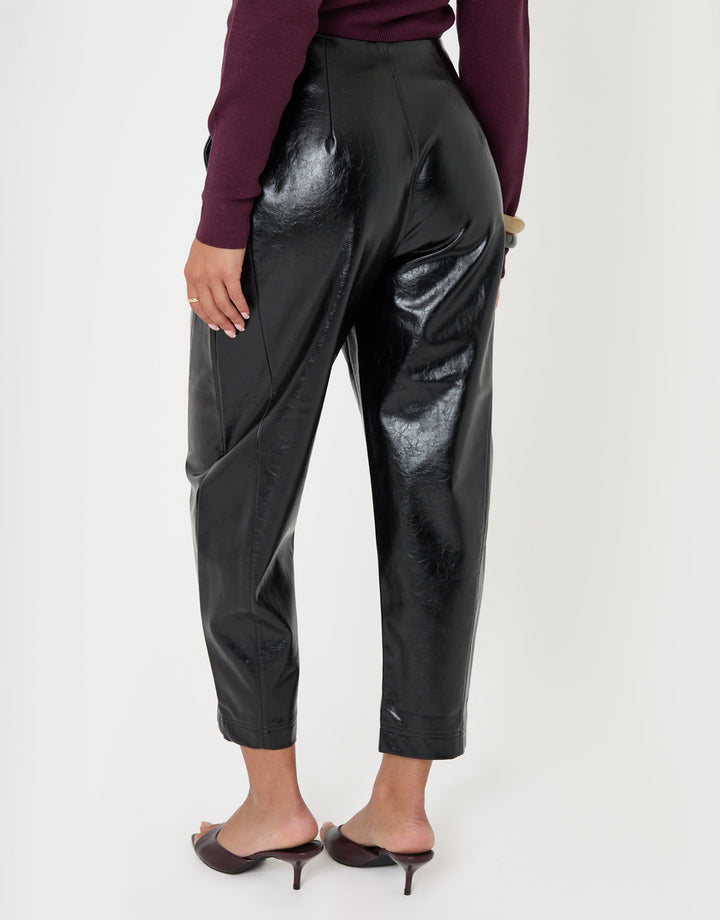 Threadbare Faux Leather Barrel Leg Trousers in Black - back view