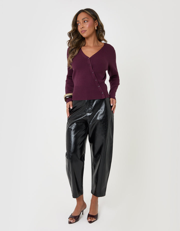 Threadbare Faux Leather Barrel Leg Trousers in Black - full body