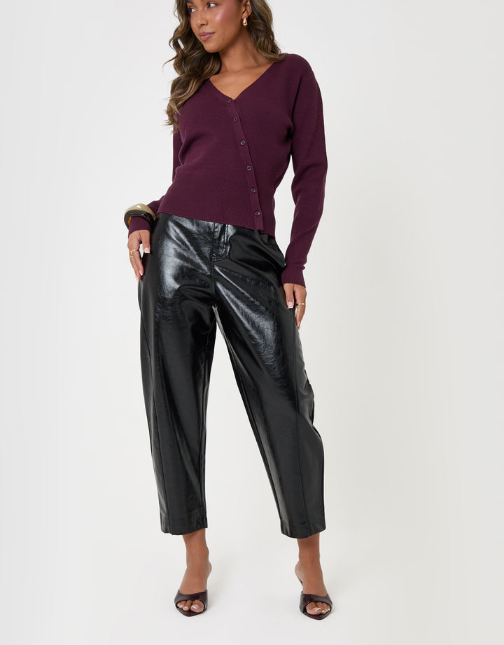 Threadbare Faux Leather Barrel Leg Trousers in Black - full body