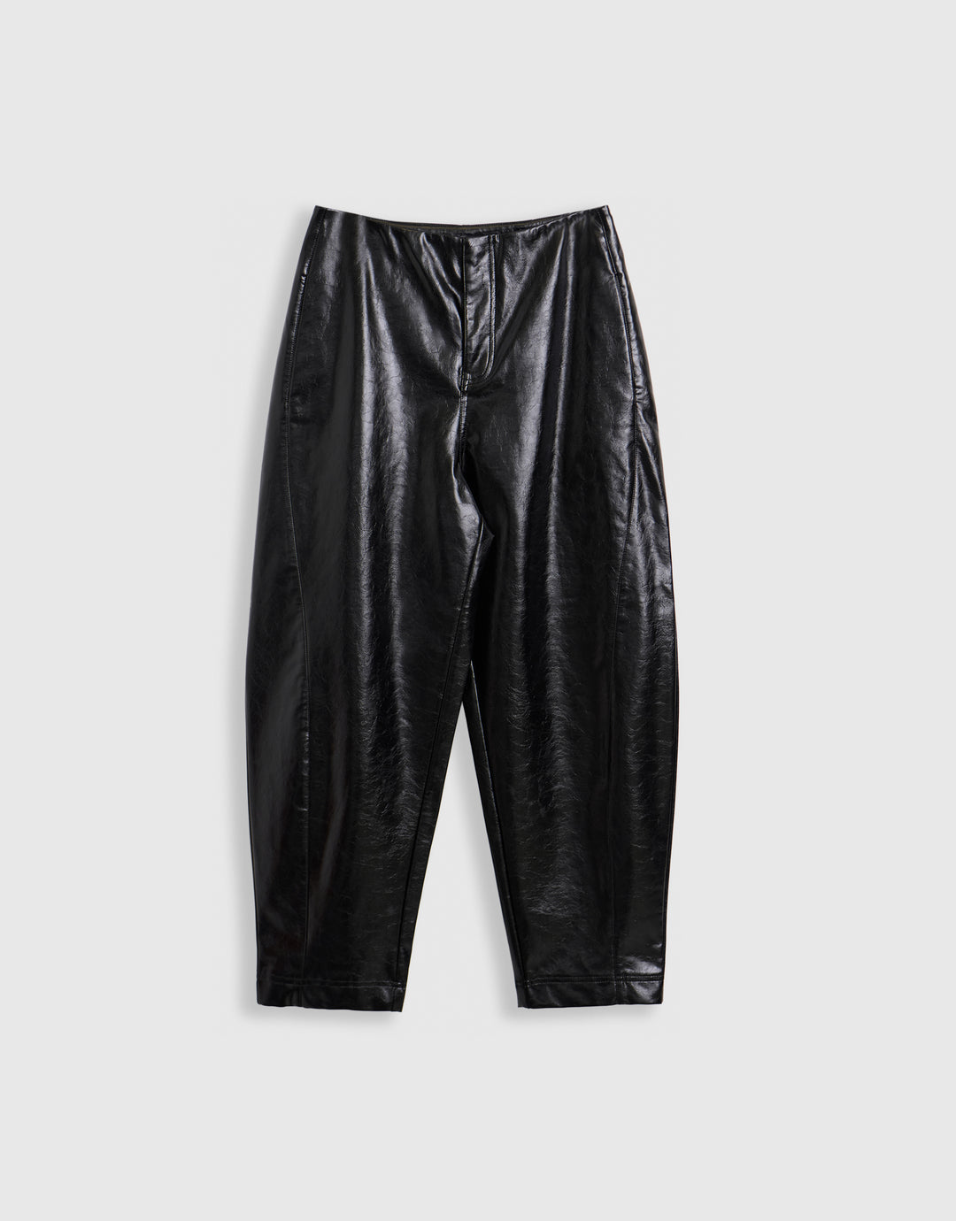 Threadbare Faux Leather Barrel Leg Trousers in Black - mannequin image
