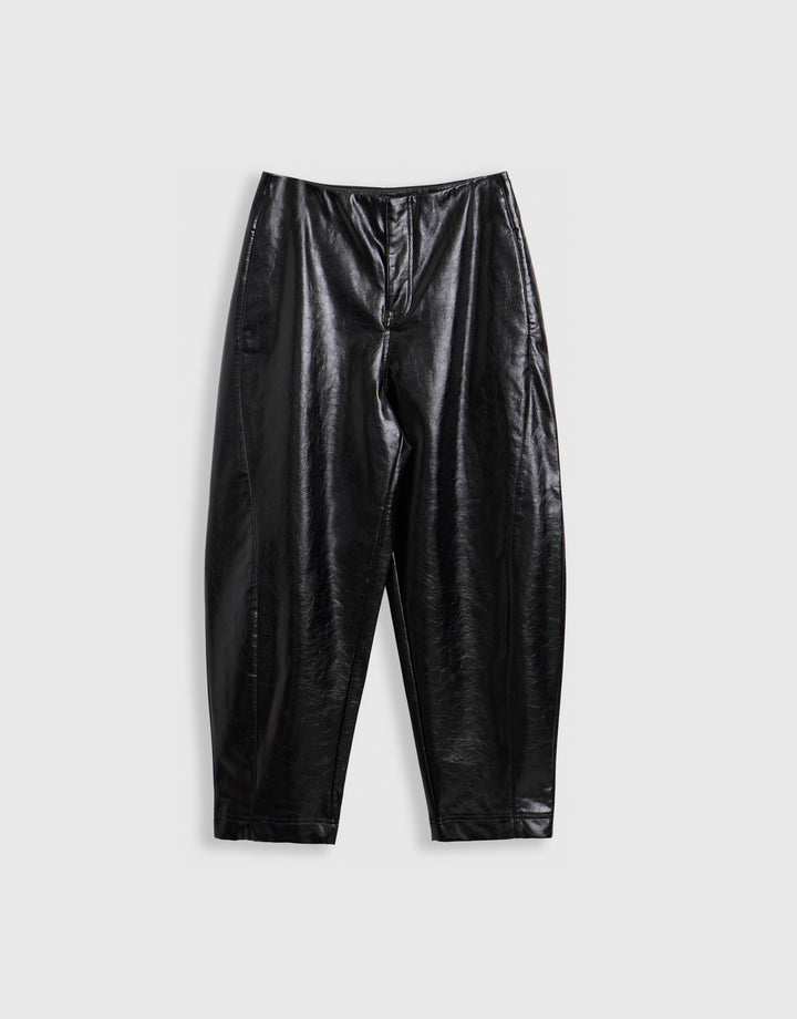 Threadbare Faux Leather Barrel Leg Trousers in Black - mannequin image
