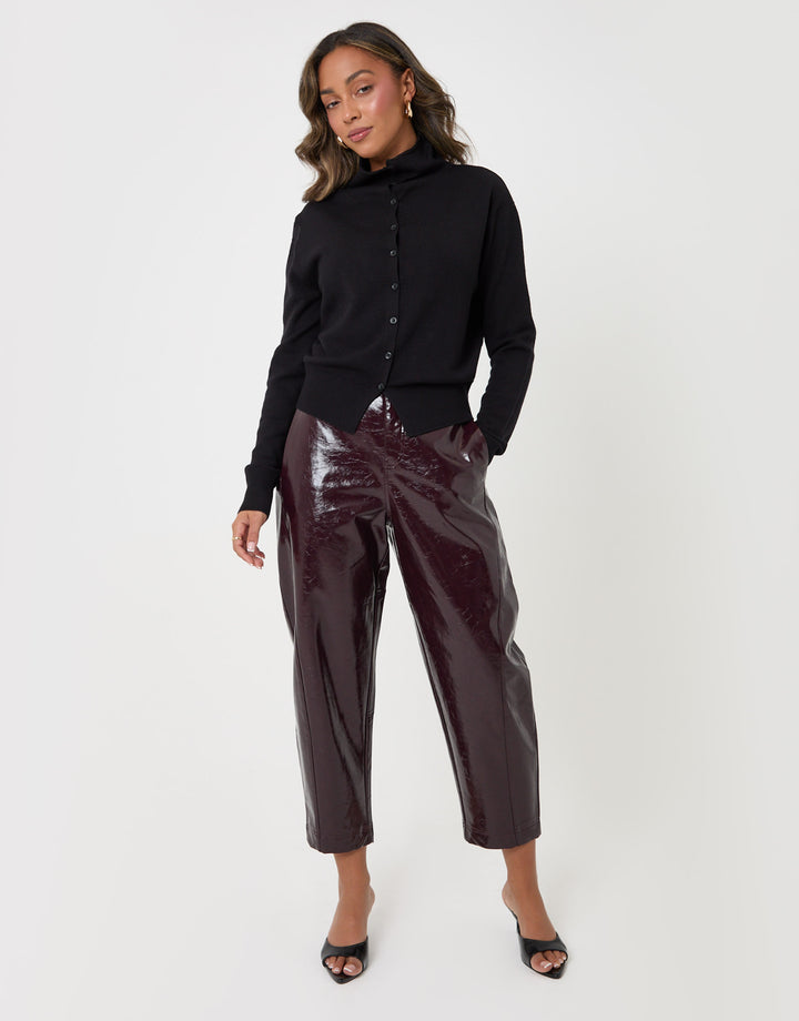 Threadbare Faux Leather Barrel Leg Trousers in Purple - full body
