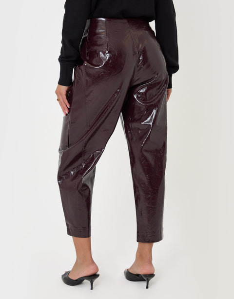 Threadbare Faux Leather Barrel Leg Trousers in Purple - back view
