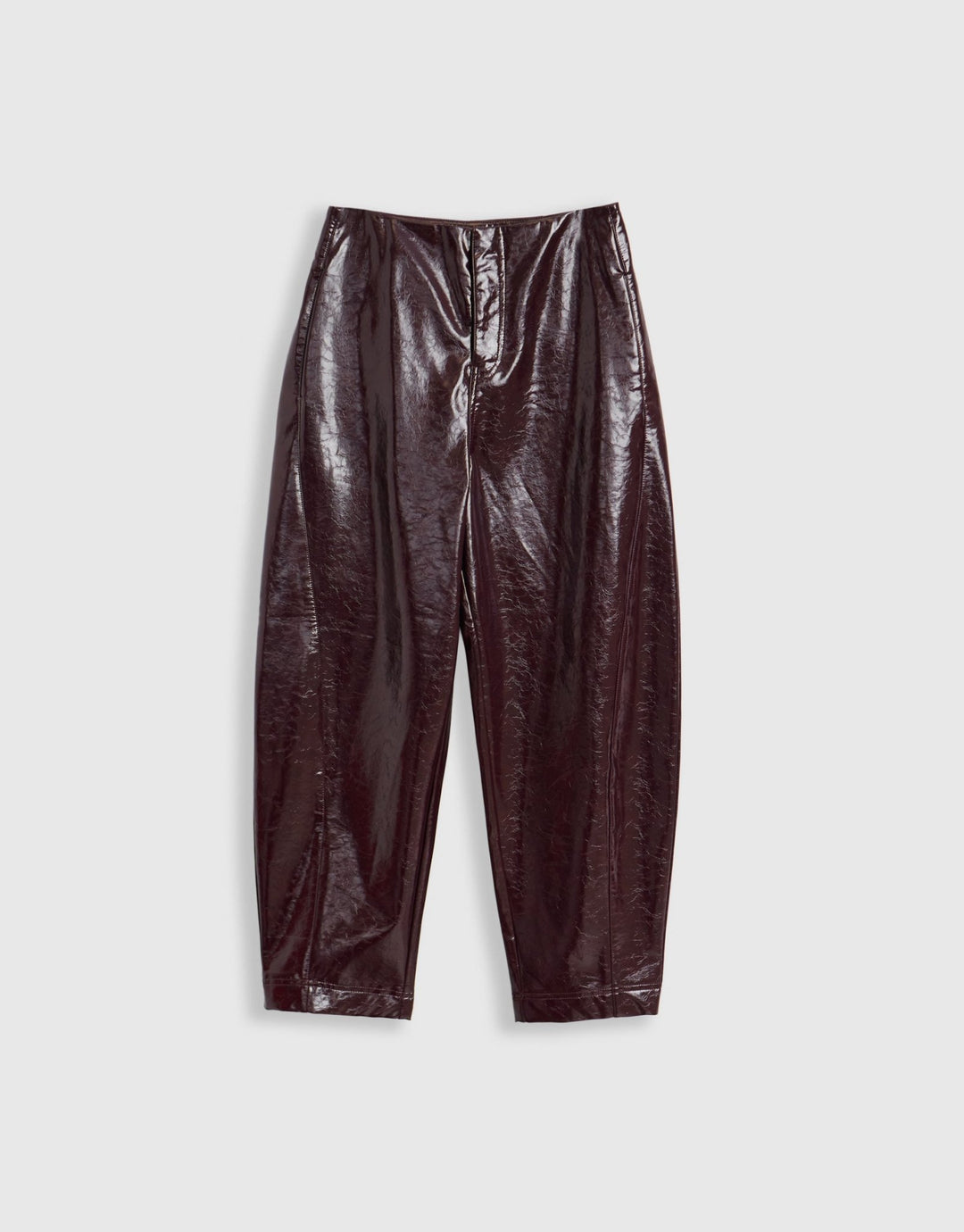 Threadbare Faux Leather Barrel Leg Trousers in Purple - mannequin image