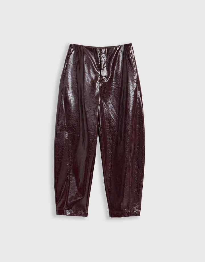 Threadbare Faux Leather Barrel Leg Trousers in Purple - mannequin image