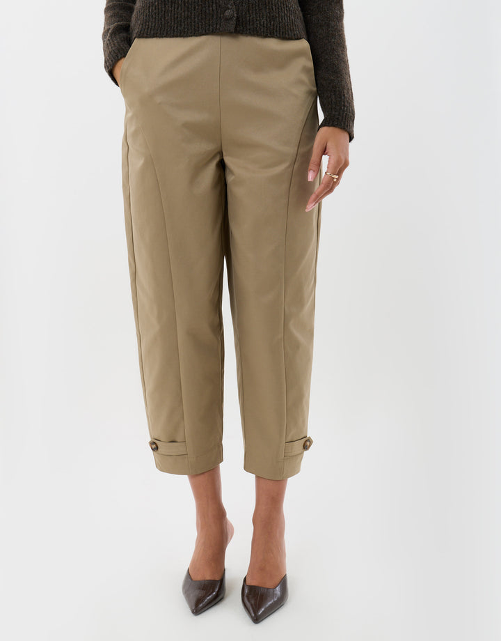 Threadbare Barrel Leg Trousers in Beige - front view