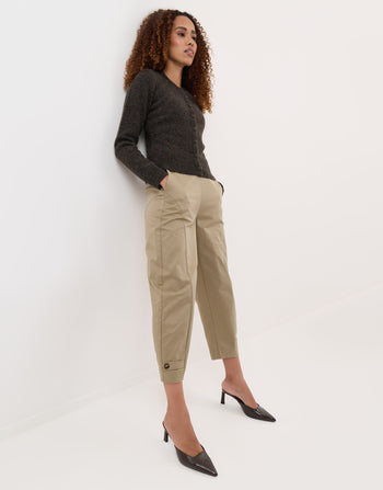 Threadbare Barrel Leg Trousers in Beige - full body