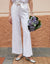 White Belted Linen Blend Wide Leg Trousers