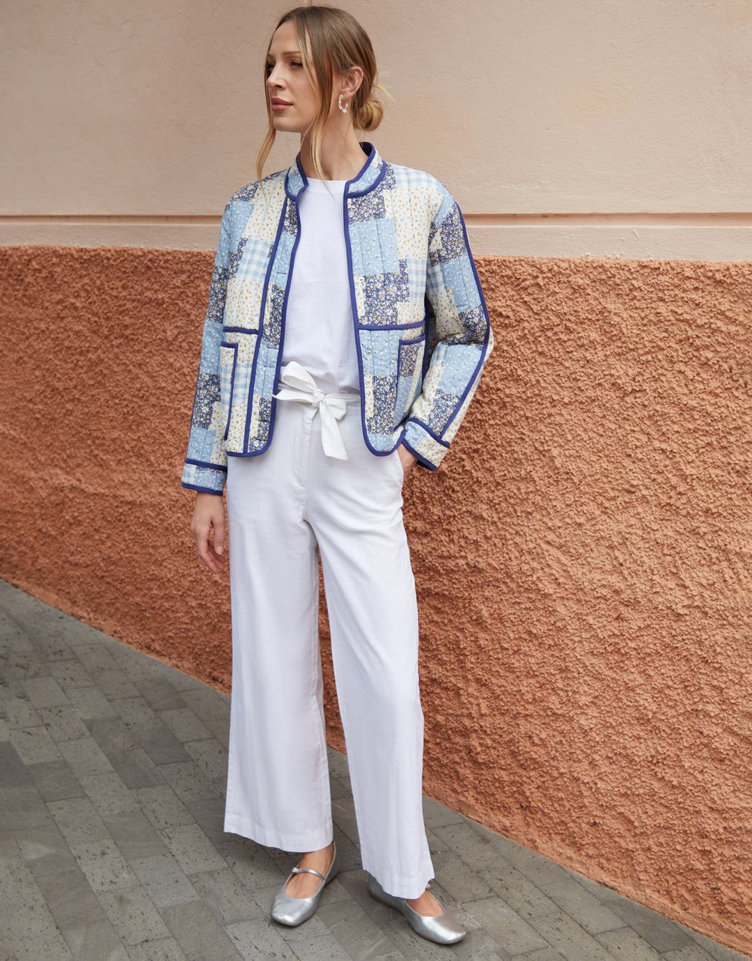 White Belted Linen Blend Wide Leg Trousers