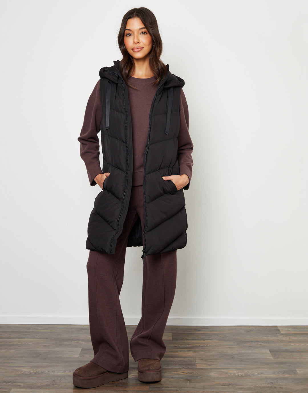 Black Longline Padded Gilet