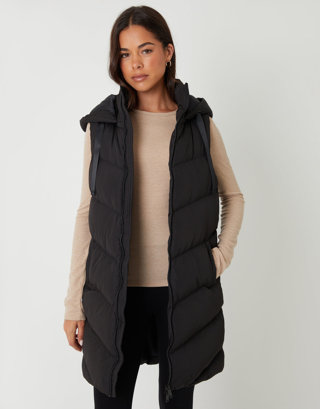 Threadbare Women's Black Longline Padded Gilet - Main Image