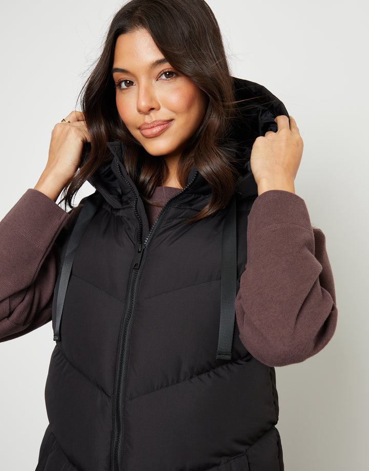 Black Longline Padded Gilet