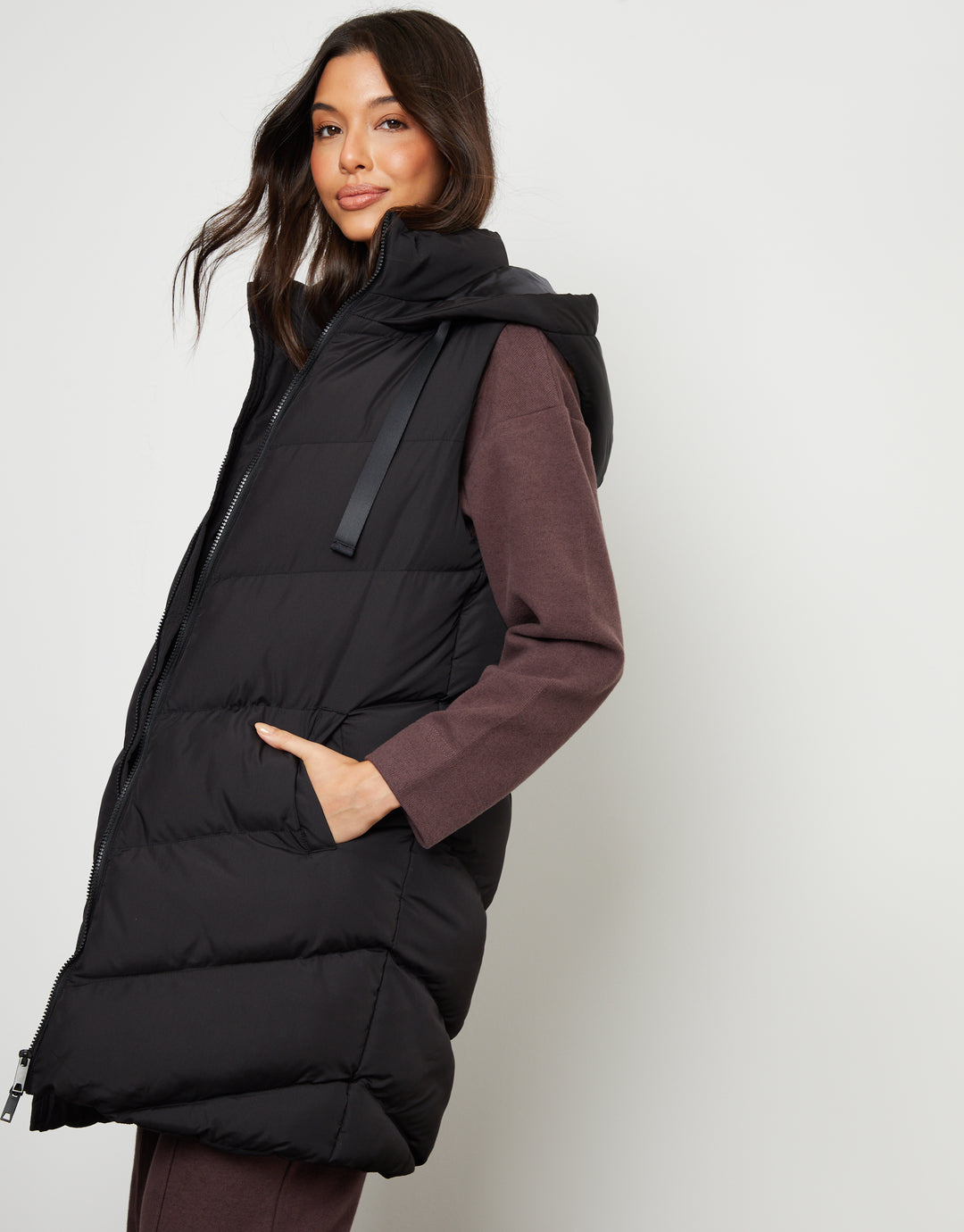 Black Longline Padded Gilet
