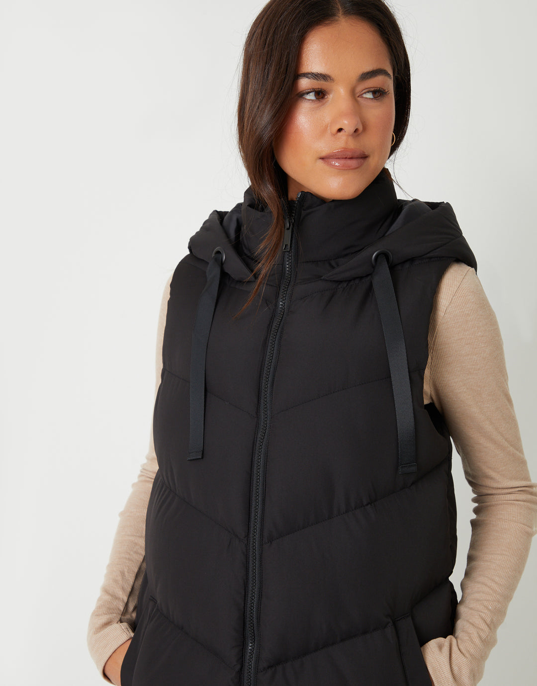 Threadbare Women's Black Longline Padded Gilet - Main Image