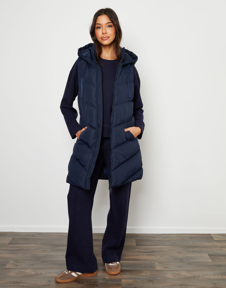 Navy Longline Padded Gilet