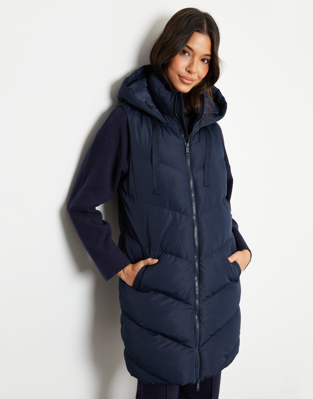 Navy Longline Padded Gilet