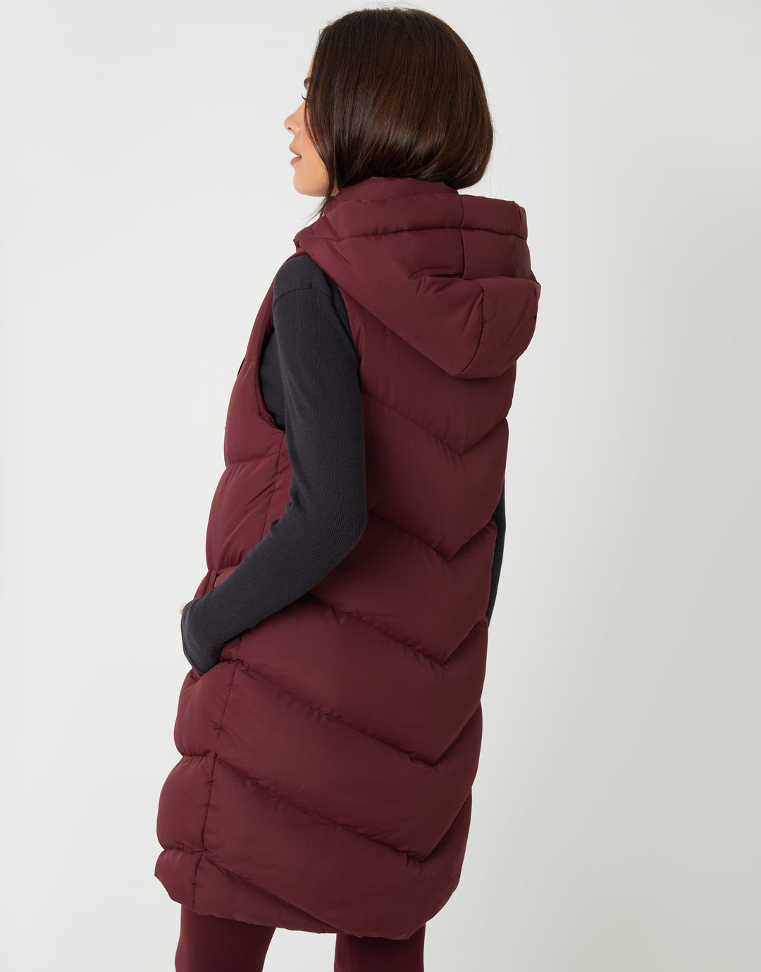 Berry Red Longline Padded Gilet
