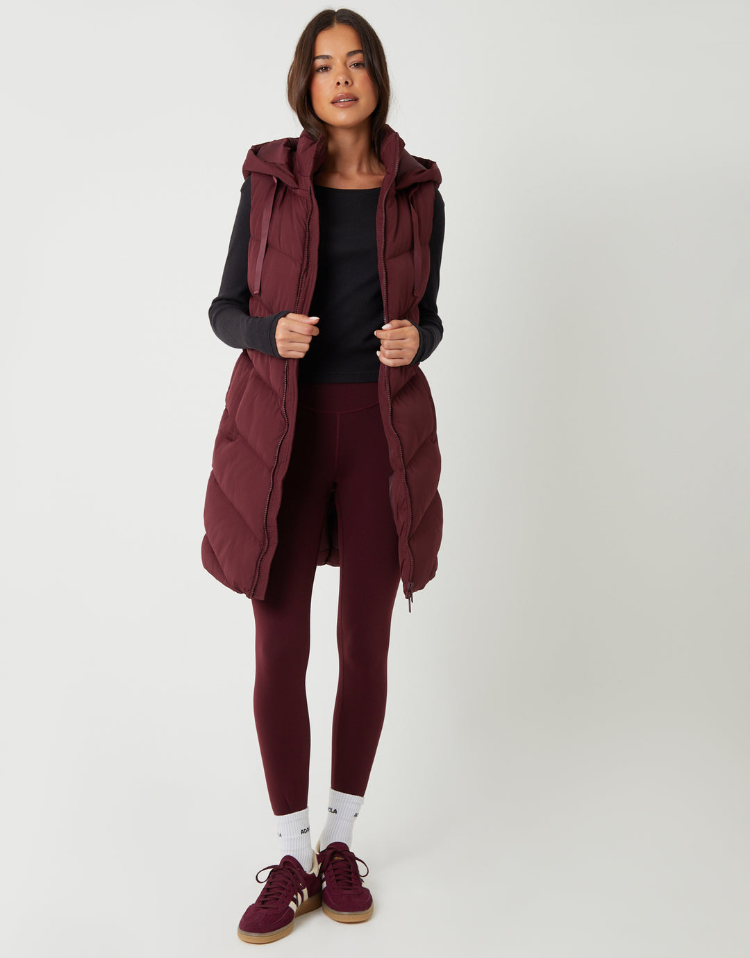 Berry Red Longline Padded Gilet