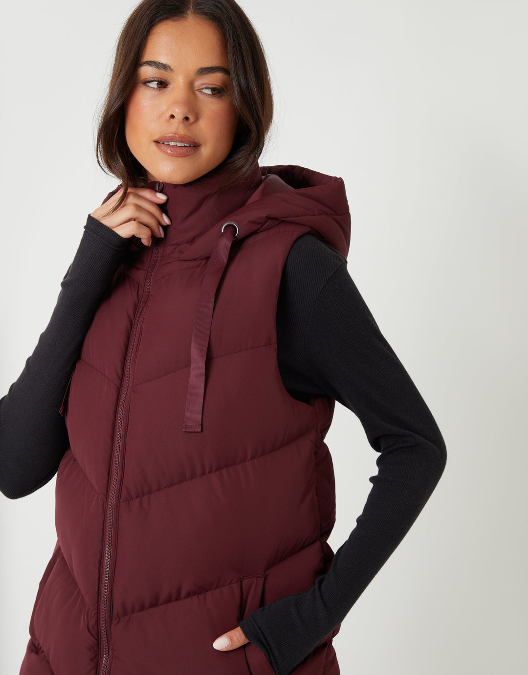 Berry Red Longline Padded Gilet