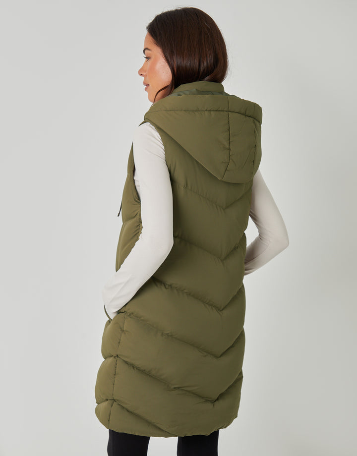 Khaki Green Longline Padded Gilet