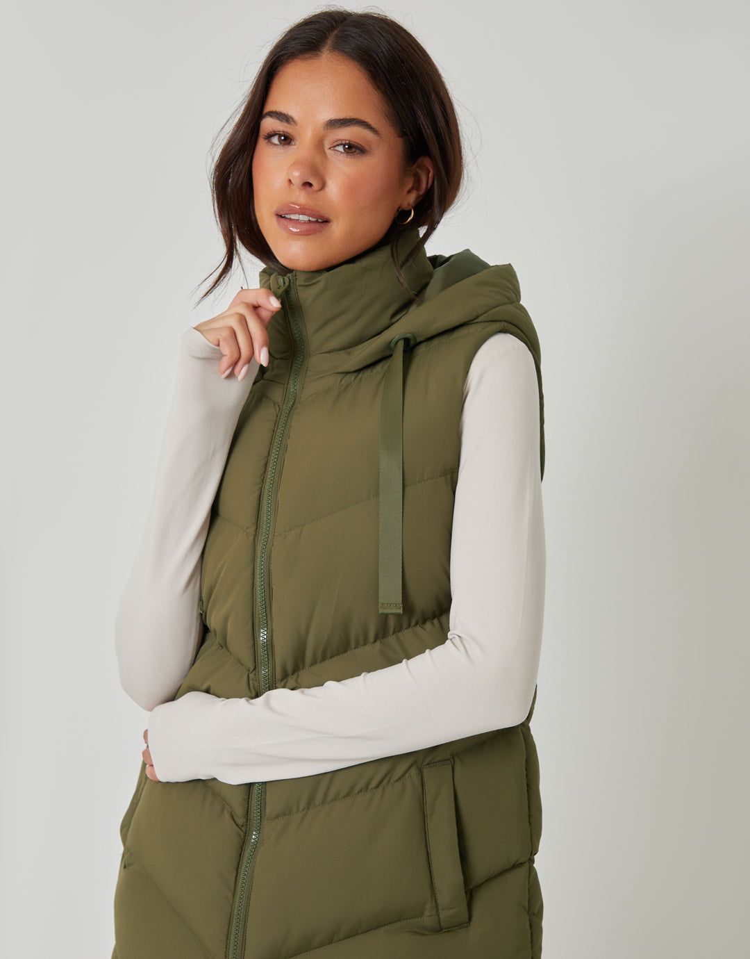 Khaki Green Longline Padded Gilet
