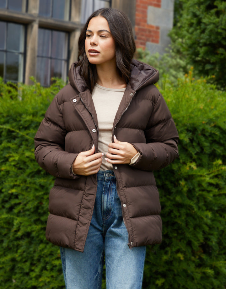 Chocolate Brown Petite Puffer Jacket