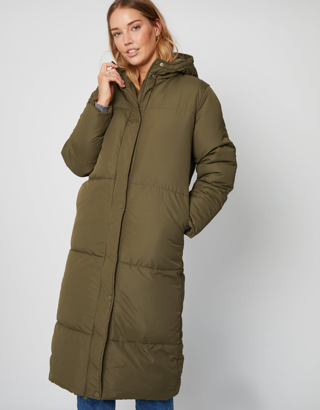 Khaki Green Maxi Puffer Jacket