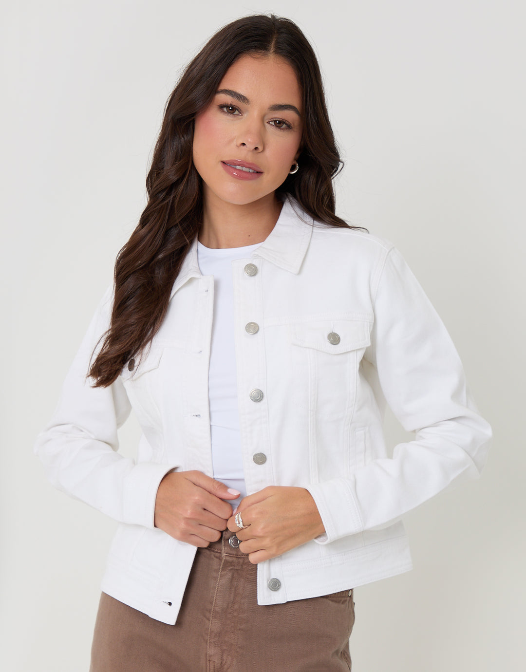 Threadbare Stretch Denim Jacket in White - front view