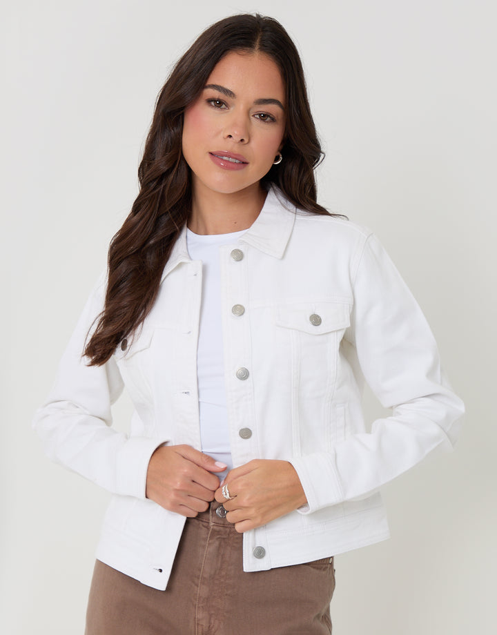 Threadbare Stretch Denim Jacket in White - front view