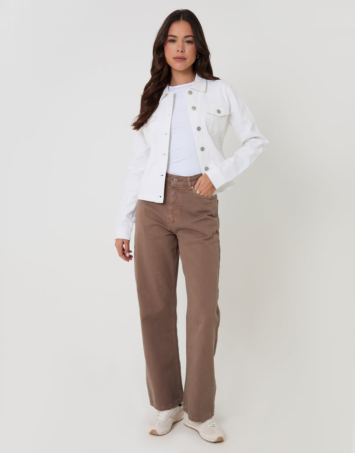 Threadbare Stretch Denim Jacket in White - full body