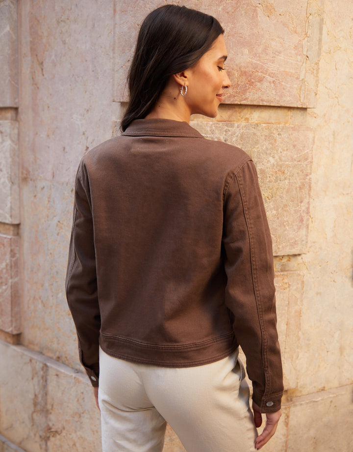 Chocolate Brown Stretch Denim Jacket
