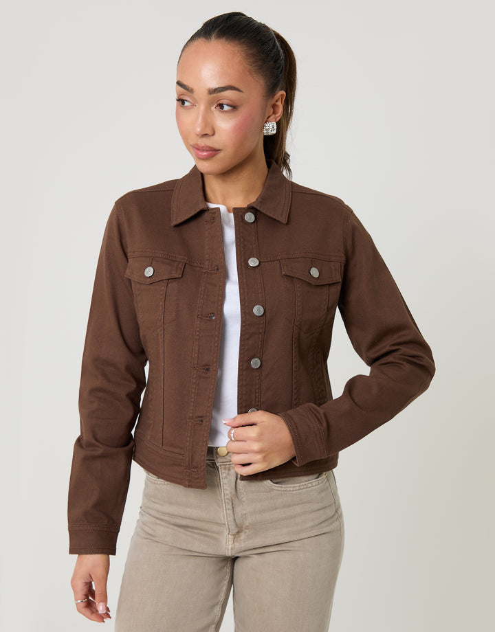 Chocolate Brown Stretch Denim Jacket