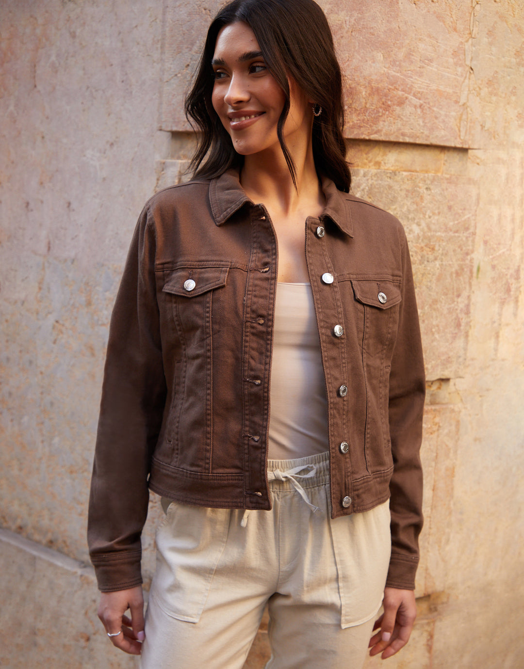 Chocolate Brown Stretch Denim Jacket