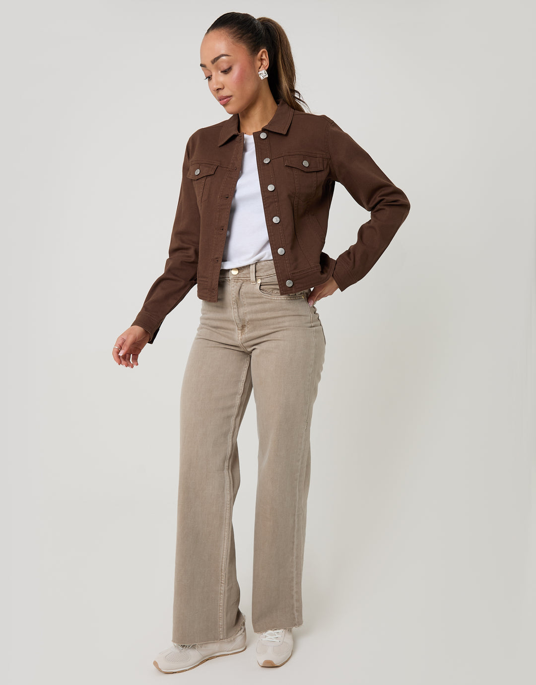 Chocolate Brown Stretch Denim Jacket