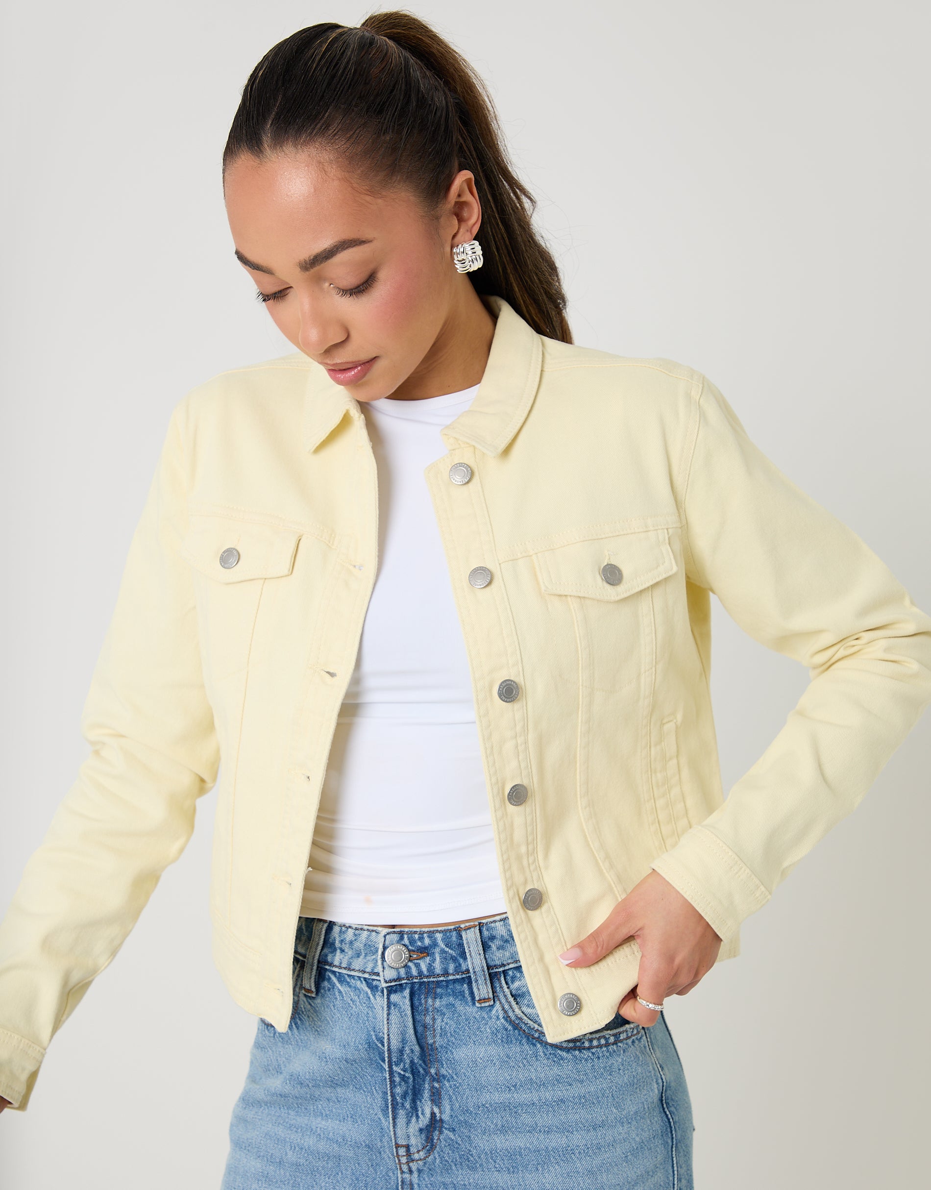 Stretch Denim Jacket in Yellow