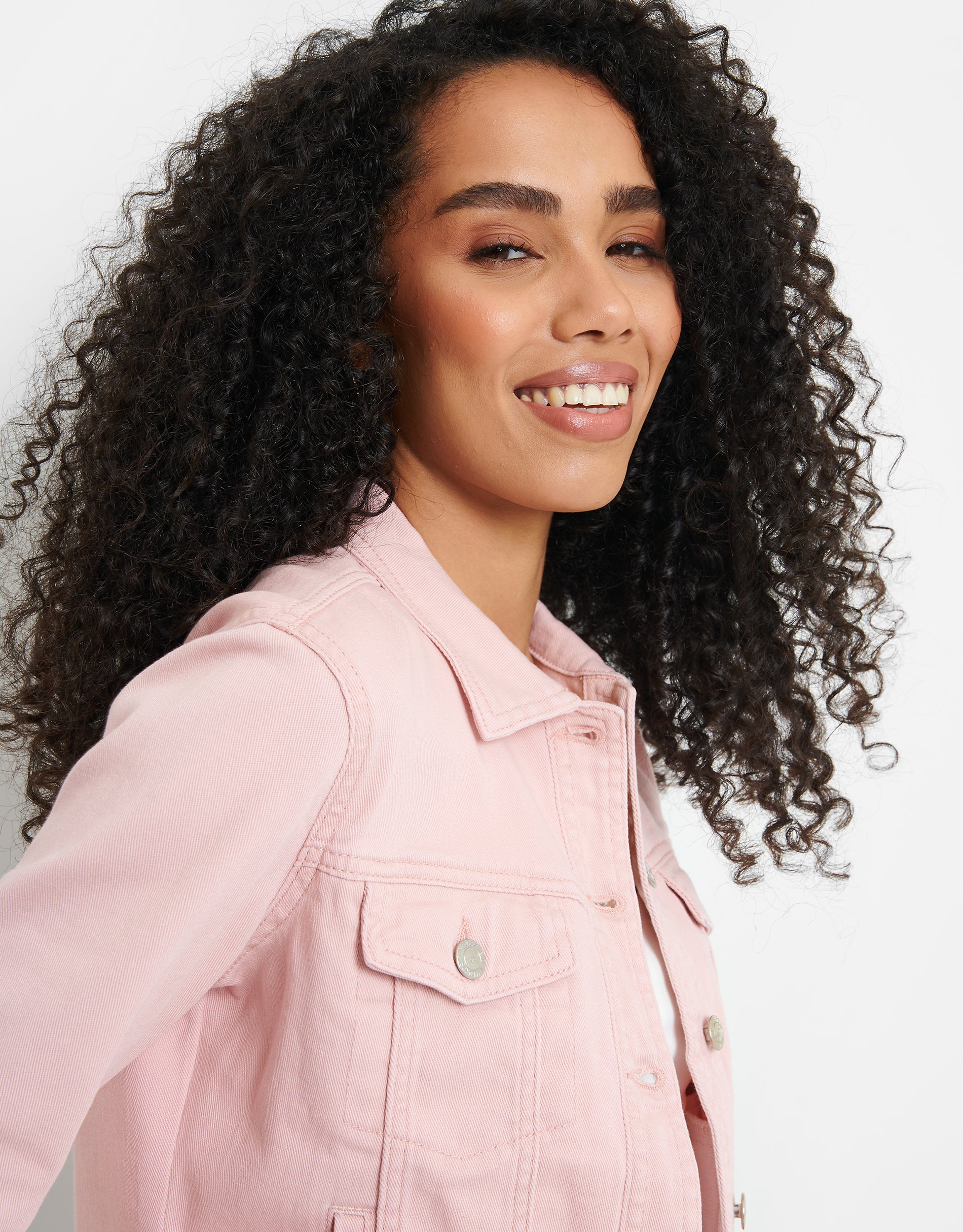 Short pink denim jacket online