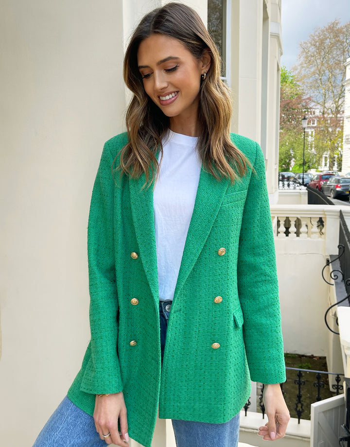 Green Oversized Double Breasted Bouclé Blazer