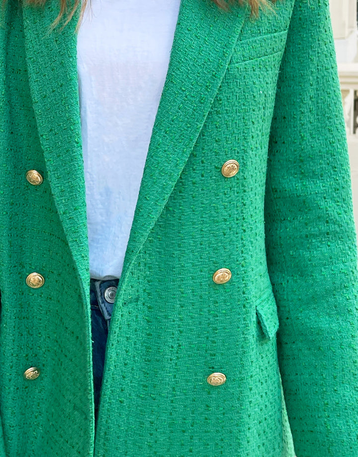 Green Oversized Double Breasted Bouclé Blazer