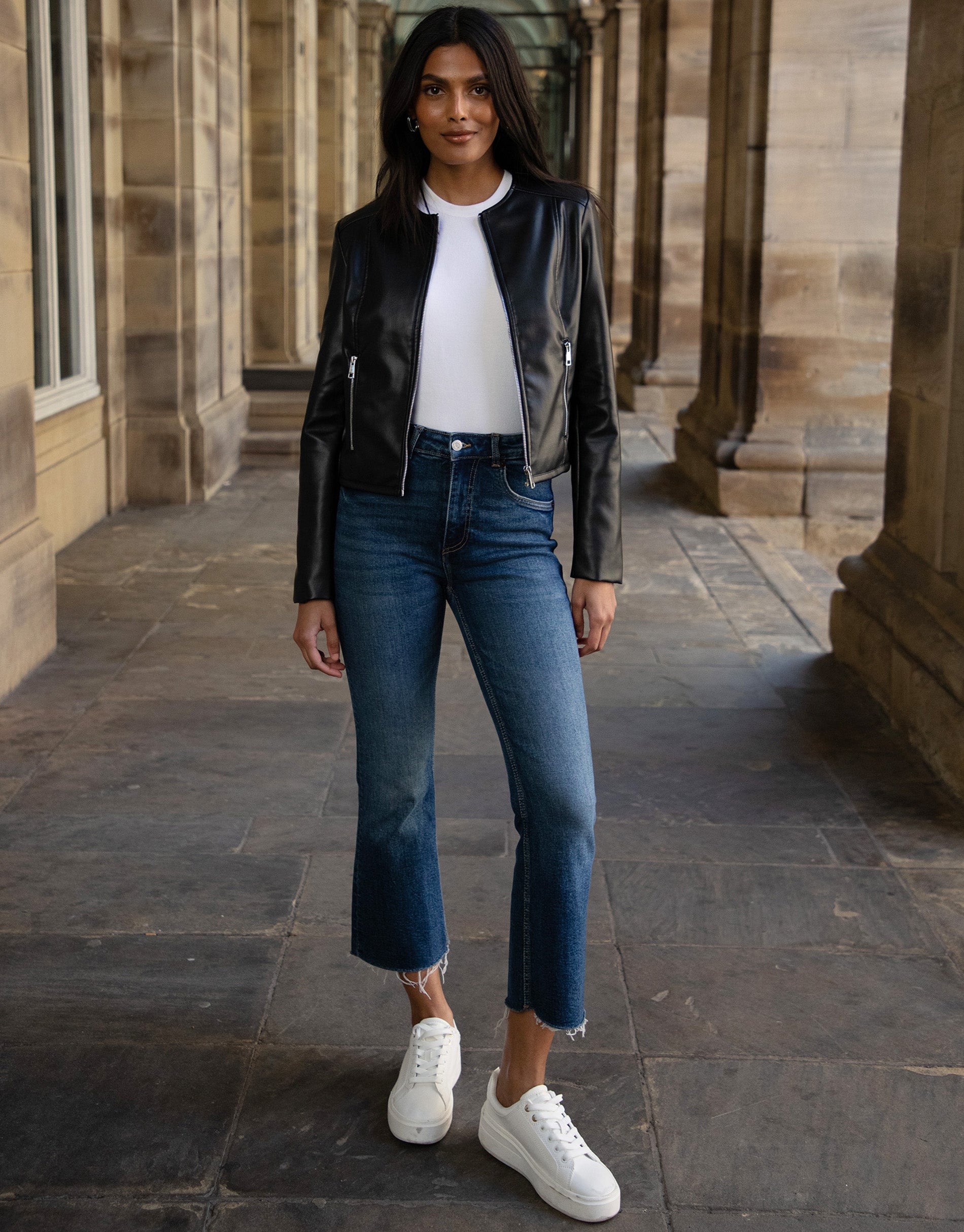 Threadbare Women's Black Zip-Up Collarless Faux Leather Ladies' PU